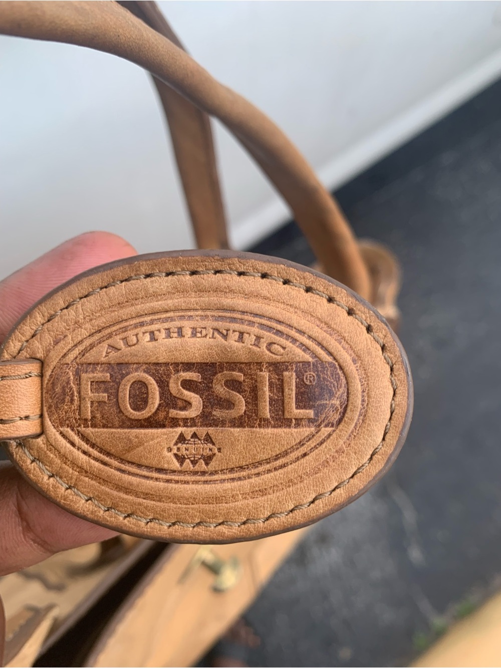 Fossil Tan Leather Logo Tag